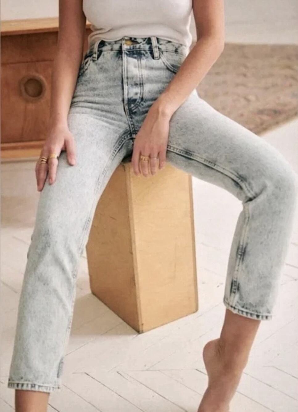 Sezane Brut Sexy Edge Blue Jeans Organic Cotton Button Fly Straight Size 25 NEW